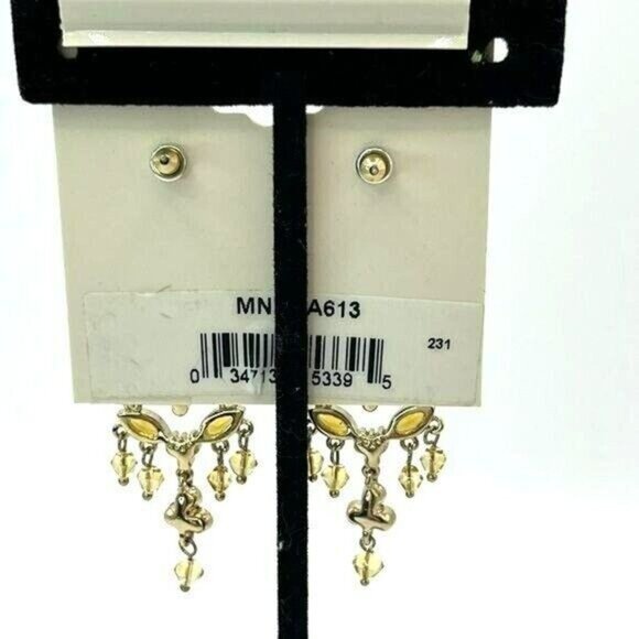 Monet Chandelier Olive Green Peridot Pear Stud Dangle Drop Earrings Gold Tone - Picture 3 of 5